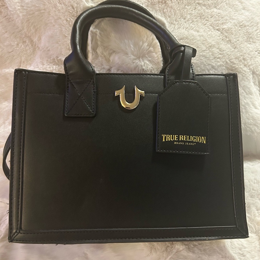 True Religion Black Tote with Gold Logo